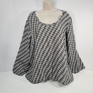 FLAX 1G Dot Pattern Black White Linen Blouse Boho Boxy Cut Reworked Top